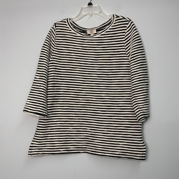 LOFT Outlet Tops - LOFT Outlet Women Black White Striped 3/4 Sleeve Cotton Knit Top Large Lagenlook